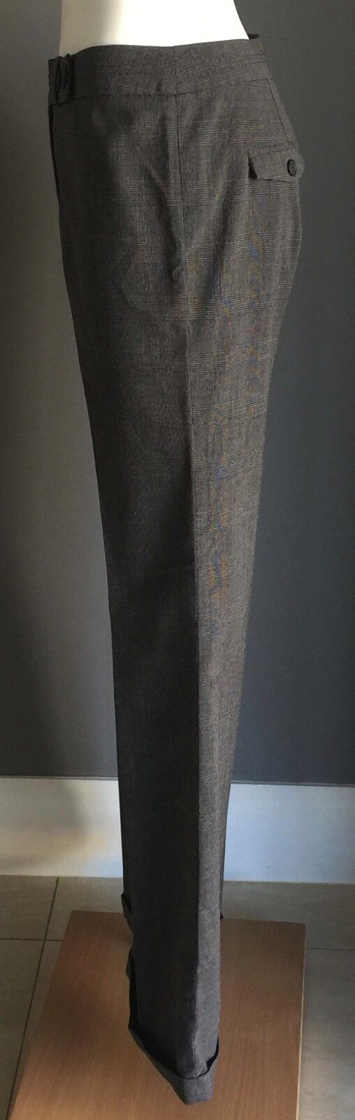 DIANA FERRARI Cuffed Pants Check Print Wide Leg Size 6 8 Charcoal Grey NEW