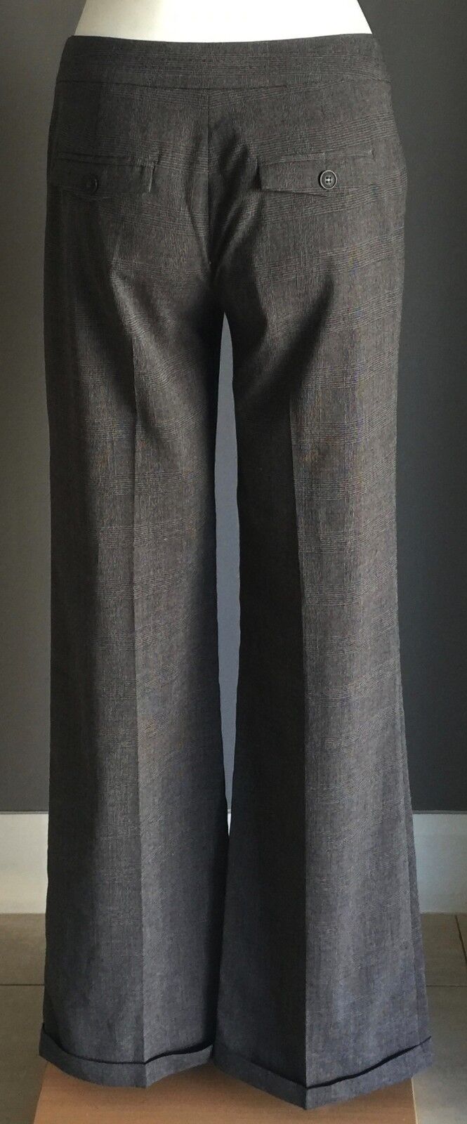 DIANA FERRARI Cuffed Pants Check Print Wide Leg Size 6 8 Charcoal Grey NEW