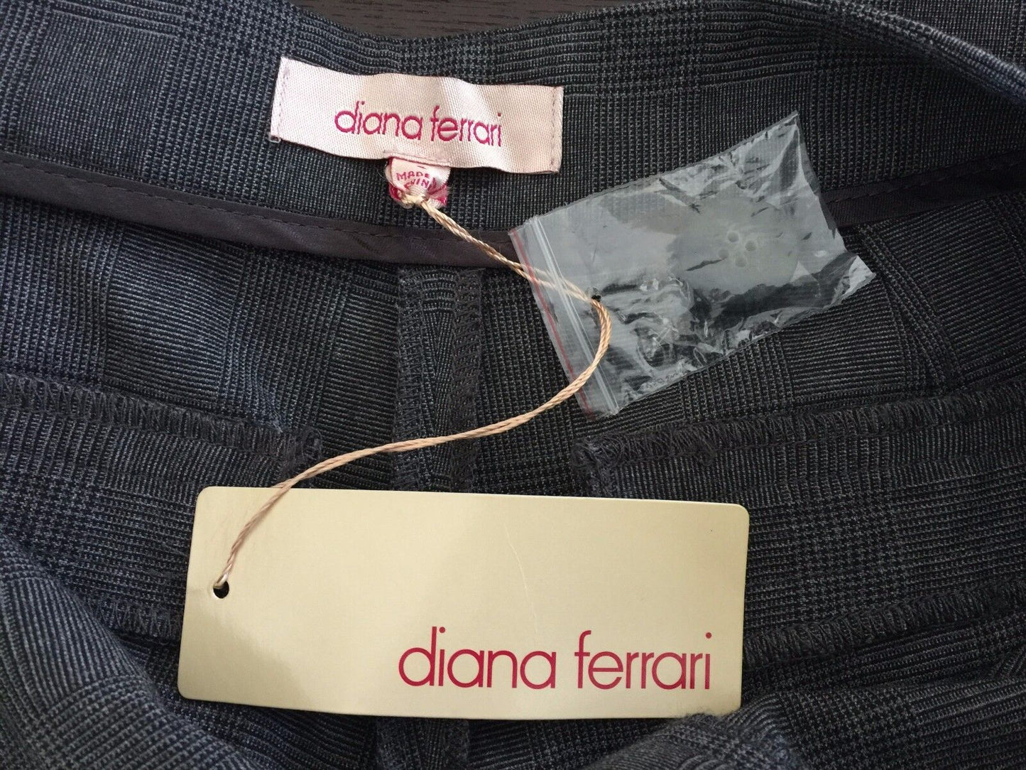 DIANA FERRARI Cuffed Pants Check Print Wide Leg Size 6 8 Charcoal Grey NEW