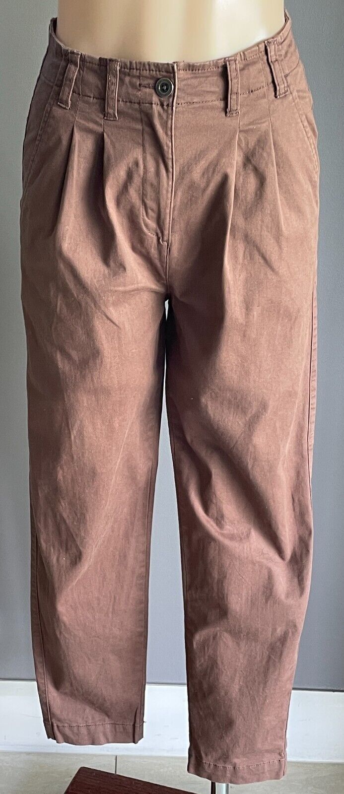 COTTON ON Brown High Waist Pants Pleat Front Full Length Size 8 NEW
