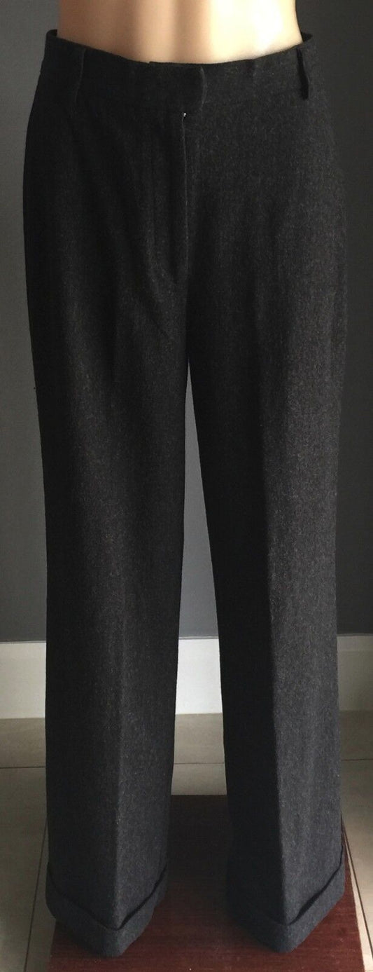 LAURA ASHLEY Pants Cuffed Trousers Charcoal Grey Wool Wide Leg Sz 8 10 Vintage