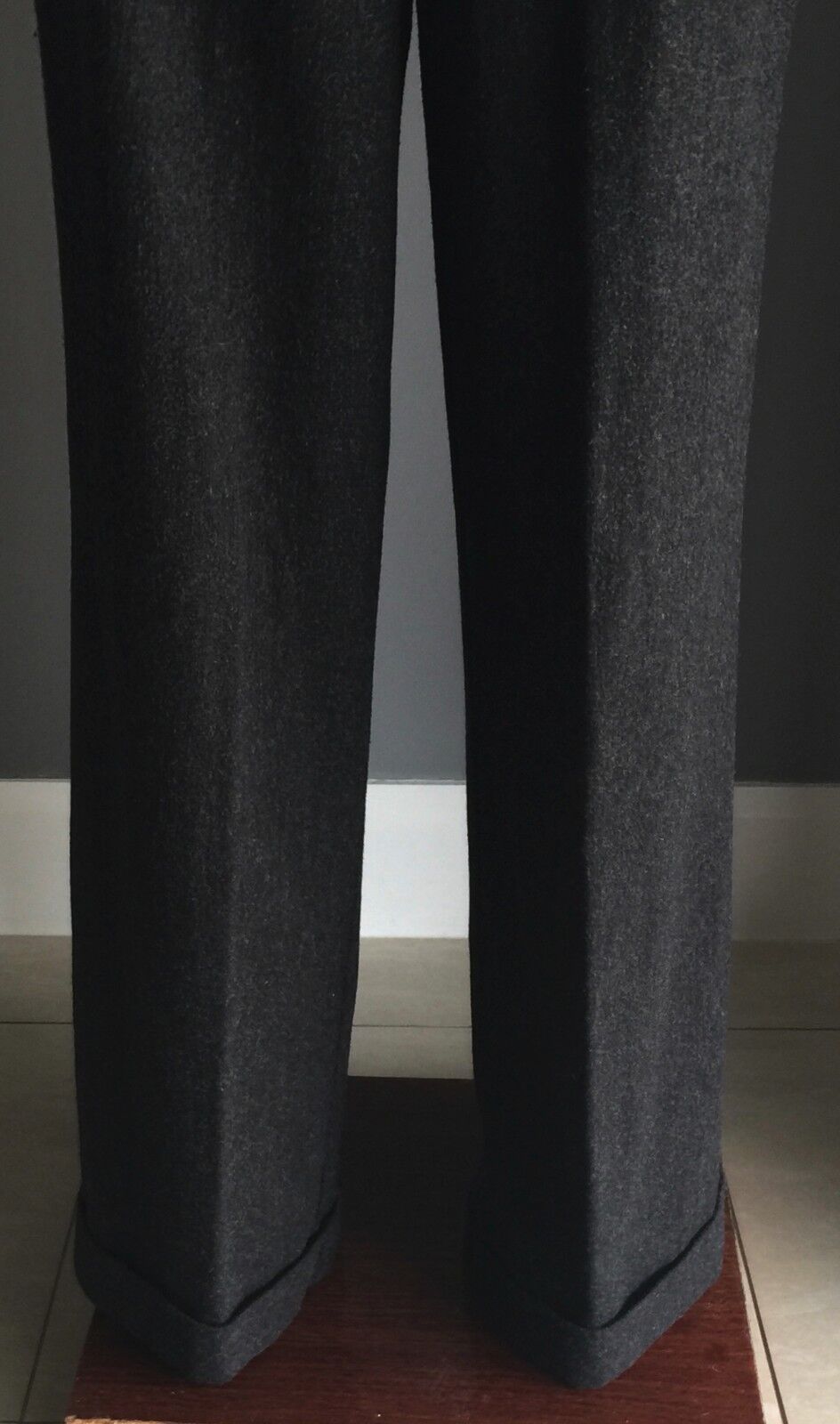 LAURA ASHLEY Pants Cuffed Trousers Charcoal Grey Wool Wide Leg Sz 8 10 Vintage