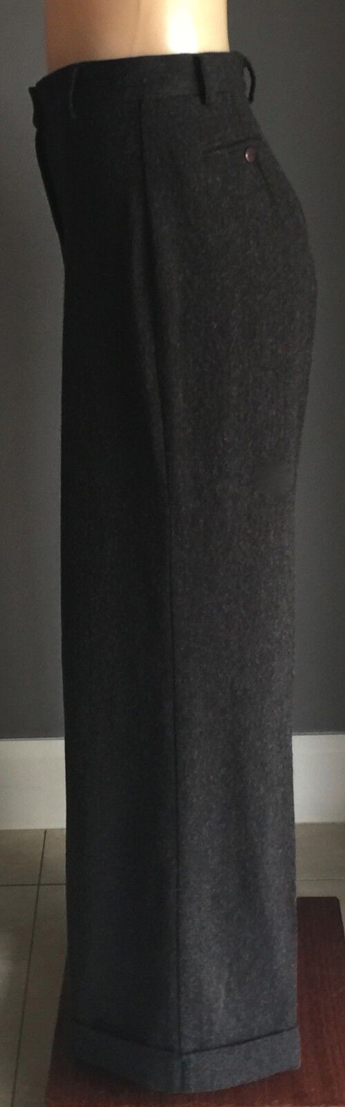 LAURA ASHLEY Pants Cuffed Trousers Charcoal Grey Wool Wide Leg Sz 8 10 Vintage
