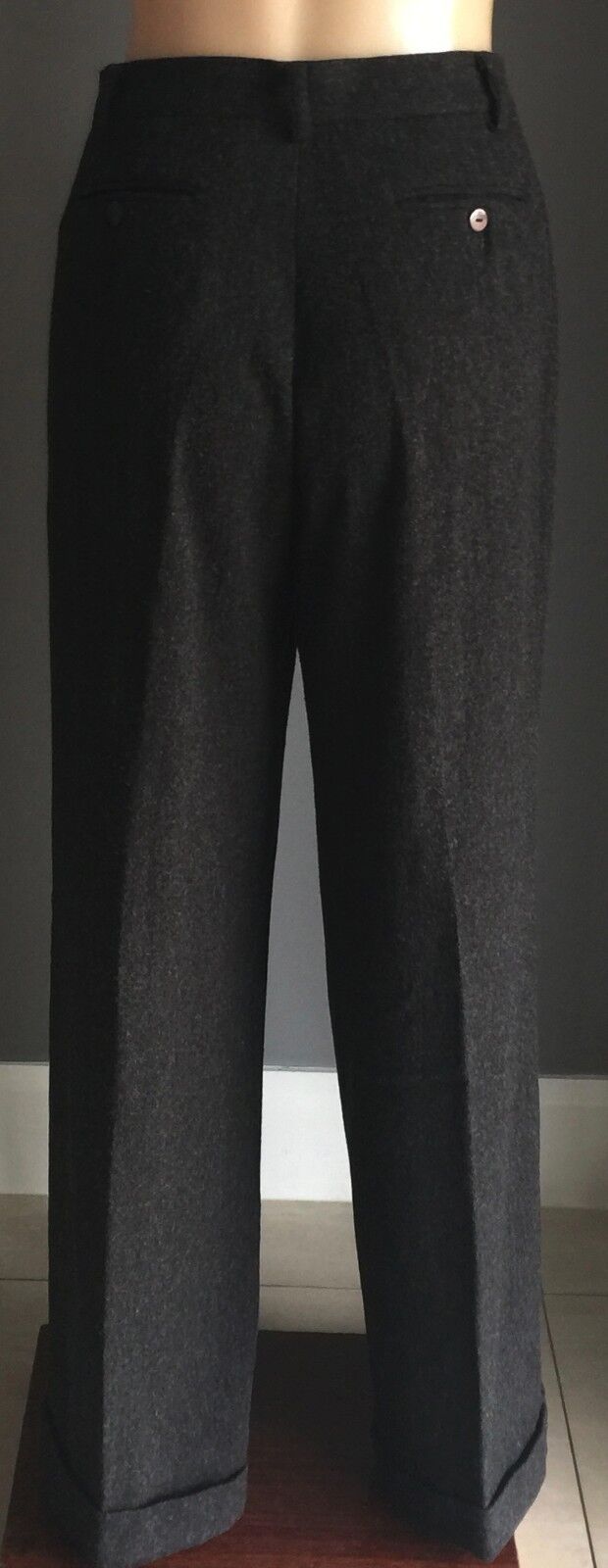 LAURA ASHLEY Pants Cuffed Trousers Charcoal Grey Wool Wide Leg Sz 8 10 Vintage