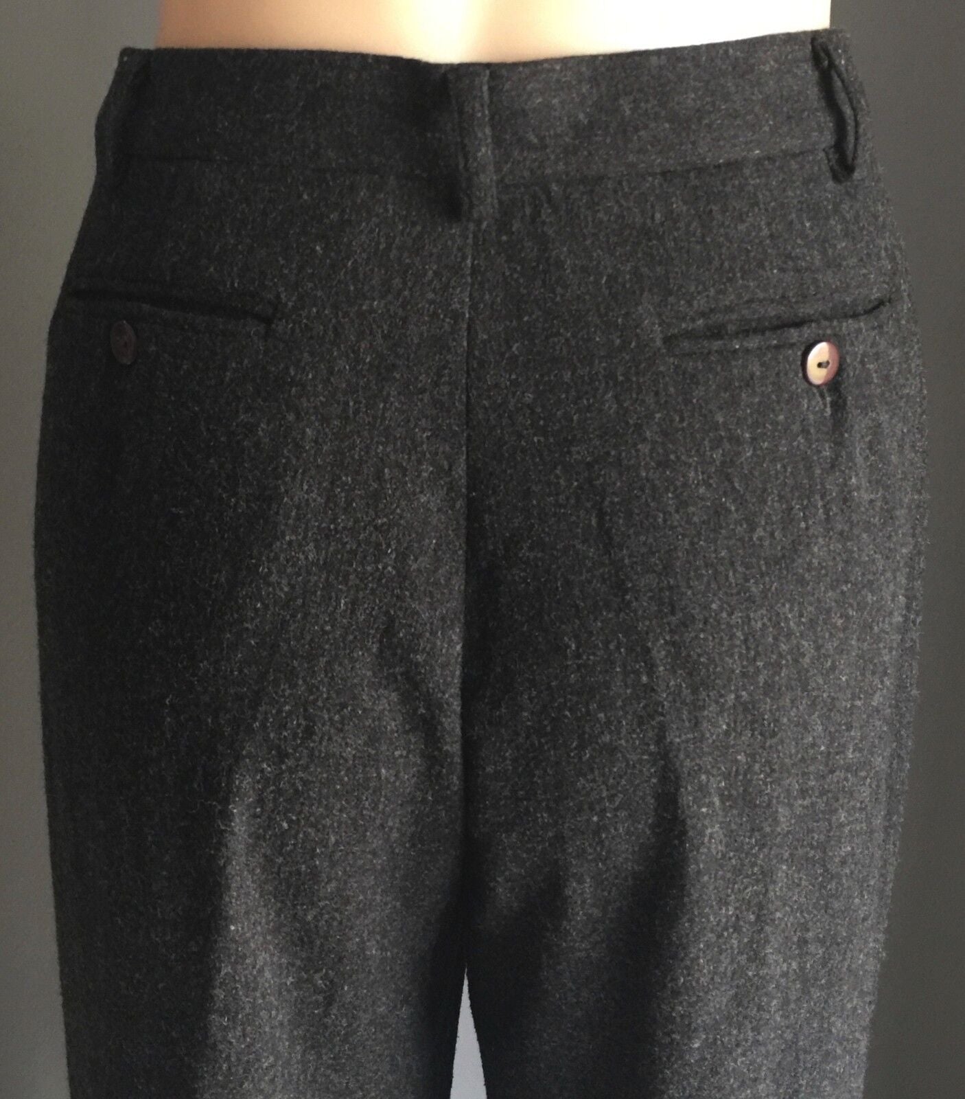 LAURA ASHLEY Pants Cuffed Trousers Charcoal Grey Wool Wide Leg Sz 8 10 Vintage