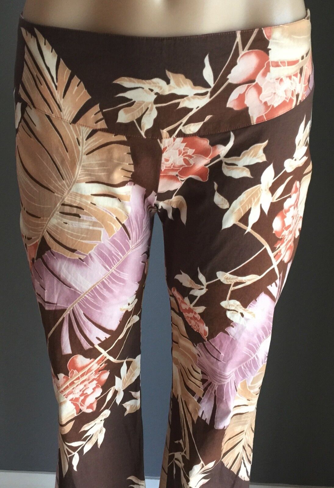 MORRISSEY PRINTSTAR Straight Leg Pants Brown Orange & Purple Floral Size 6 & 8