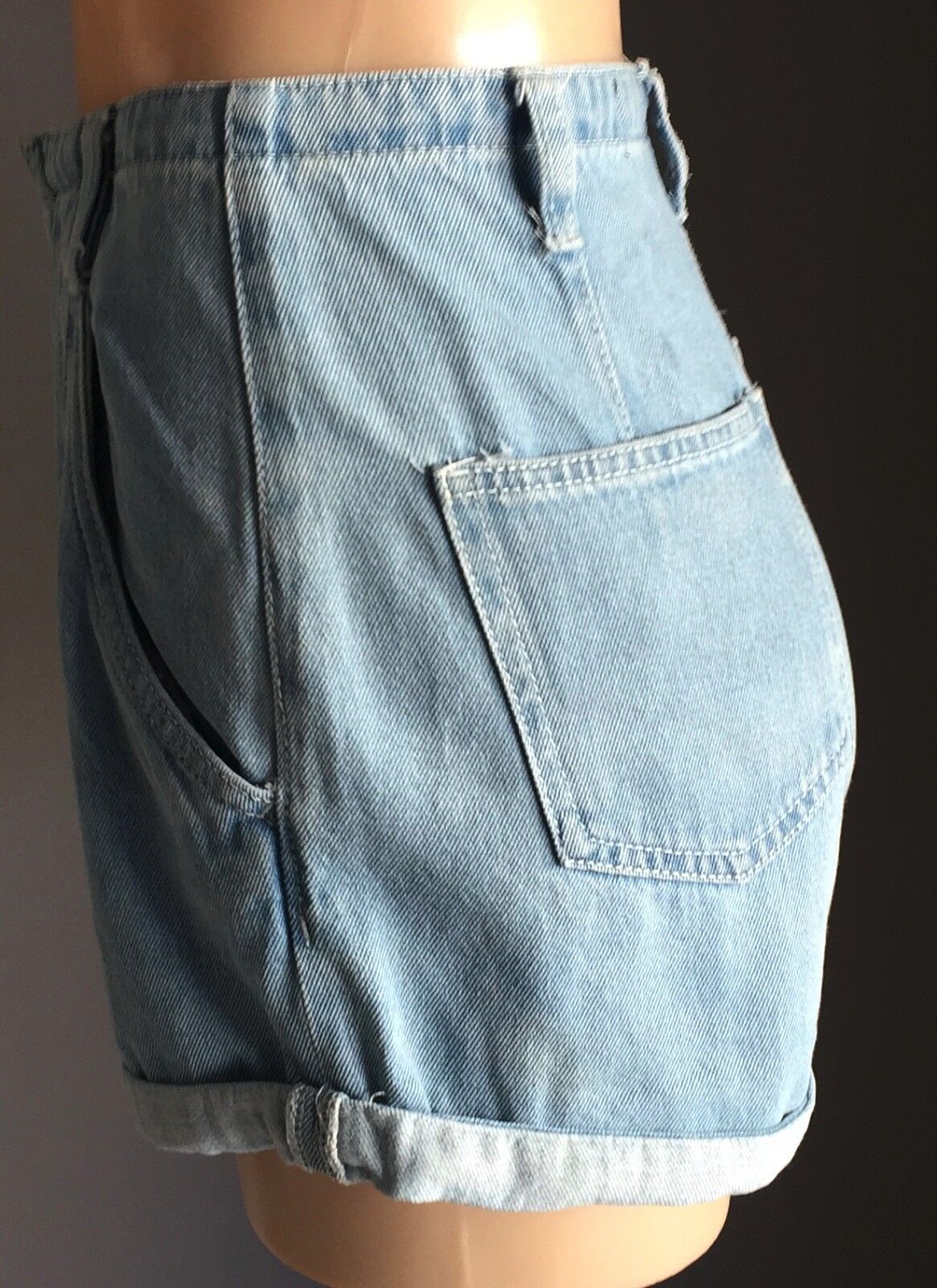FACTORIE Denim High Waist Shorts Faded Blue Denim Pleated Cuffed Size 8 10 Jeans