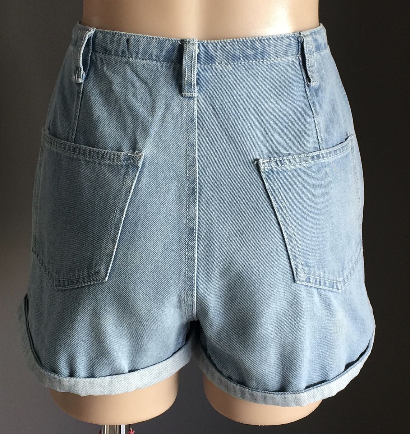 FACTORIE Denim High Waist Shorts Faded Blue Denim Pleated Cuffed Size 8 10 Jeans