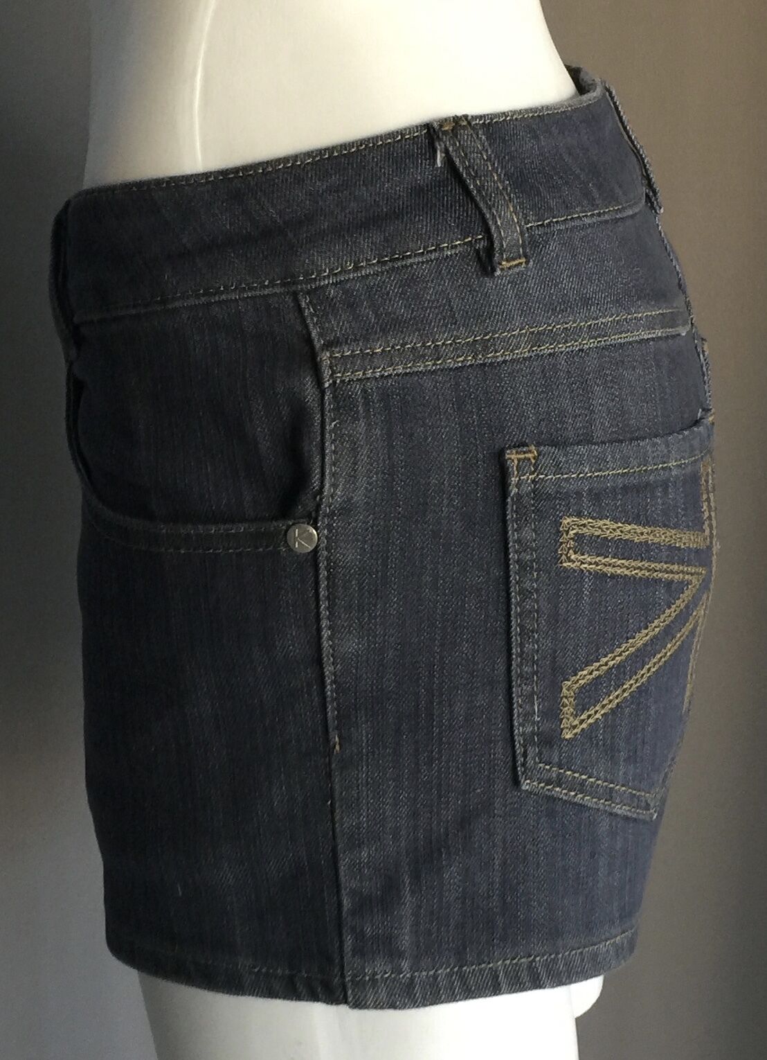 KOOKAI Stretch Blue Denim Shorty Shorts Ladies Size 36 8 10 2 Back Pockets Jeans