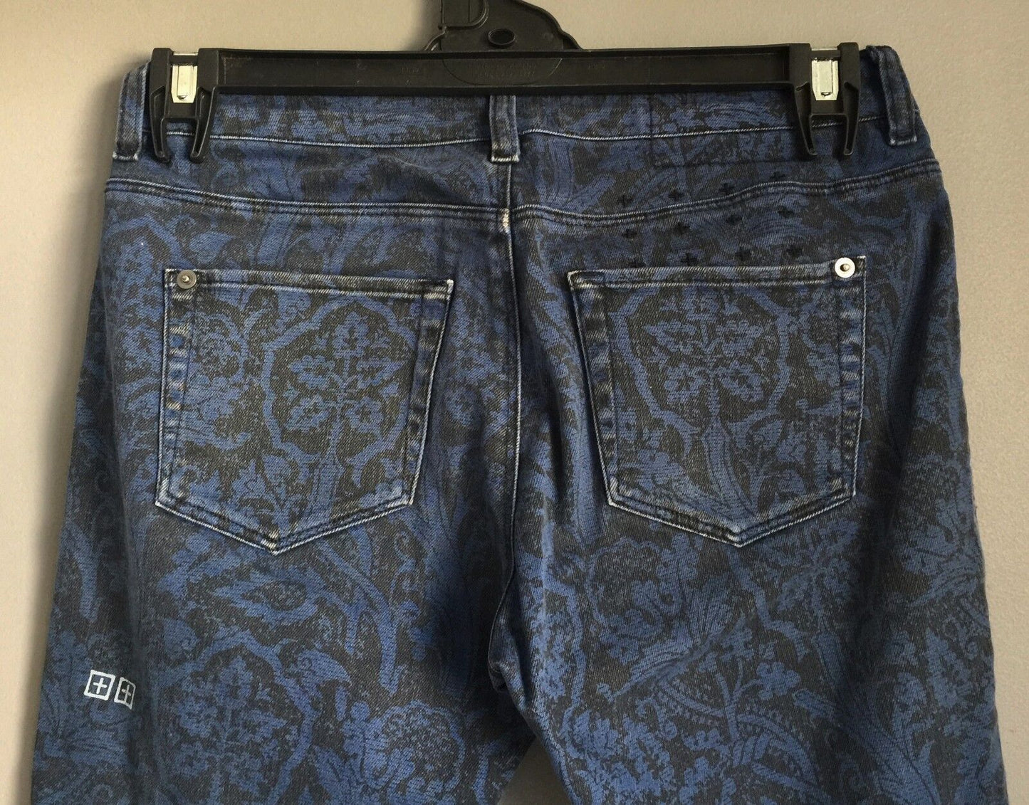 KSUBI Jeans Femme Midnight Mass Size 8 Crop Black & Blue Print Ladies 26in