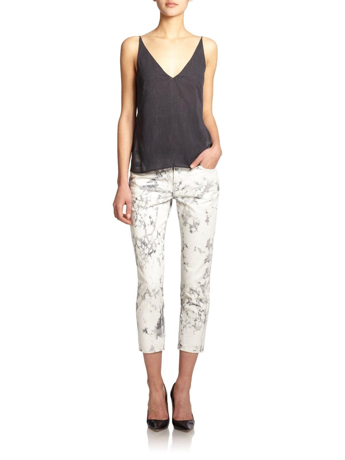J BRAND "Aubry" Crop Jeans Grey White Sonic Wash Mid Rise Straight Size 25 8 NEW