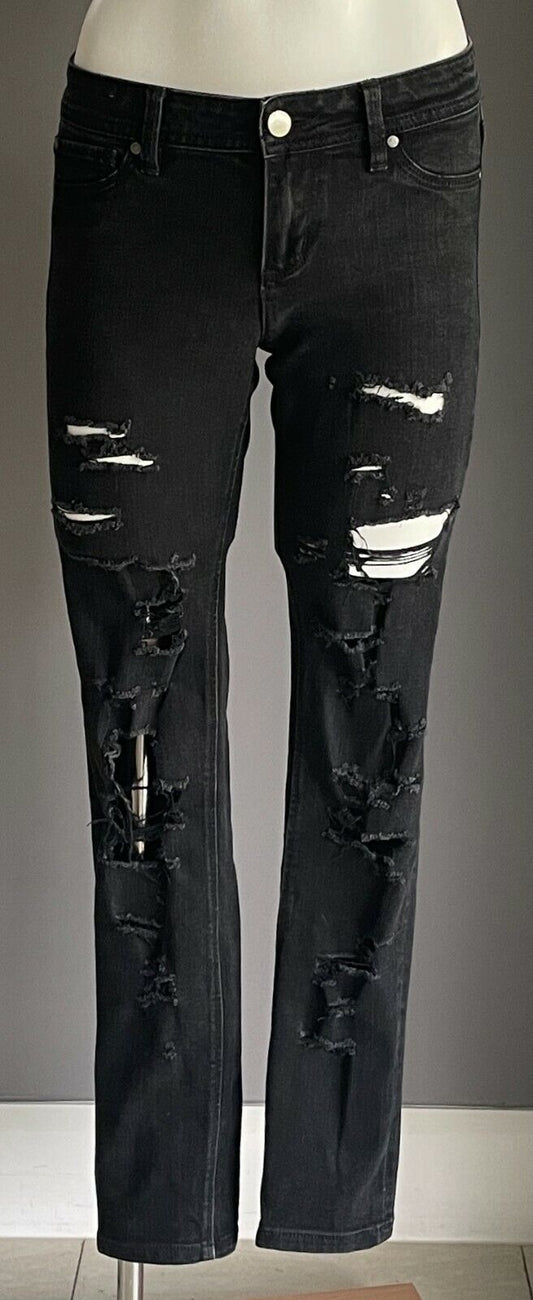 WITCHERY Denim Jeans Black Distressed with Rips Skinny Leg Ladies Size 8