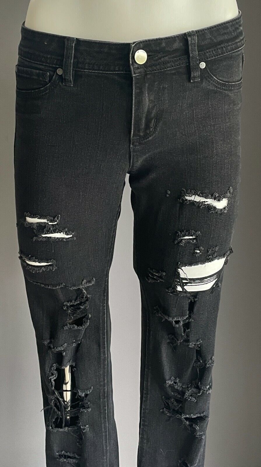 WITCHERY Denim Jeans Black Distressed with Rips Skinny Leg Ladies Size 8