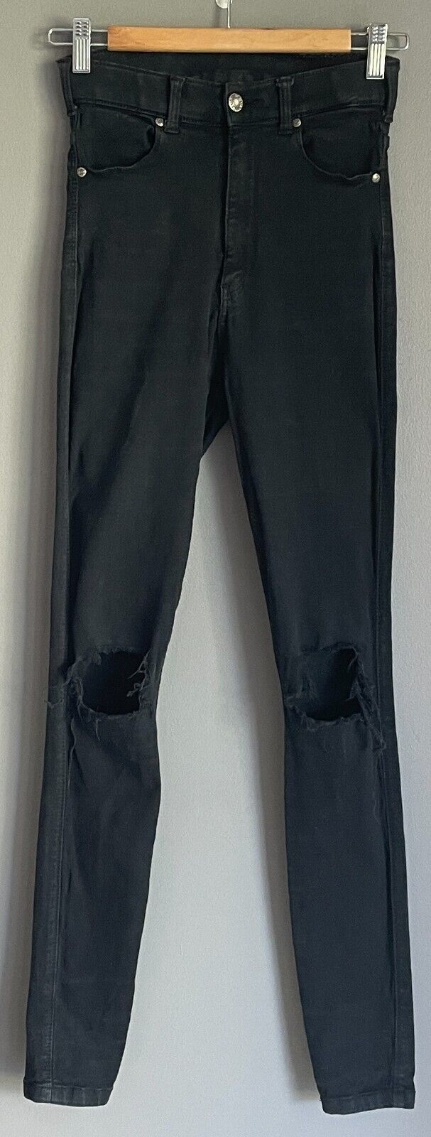 DR DENIM Black "Moxy" Skinny Denim Jeans Size S 8 - 9 High Rise Ripped Knees