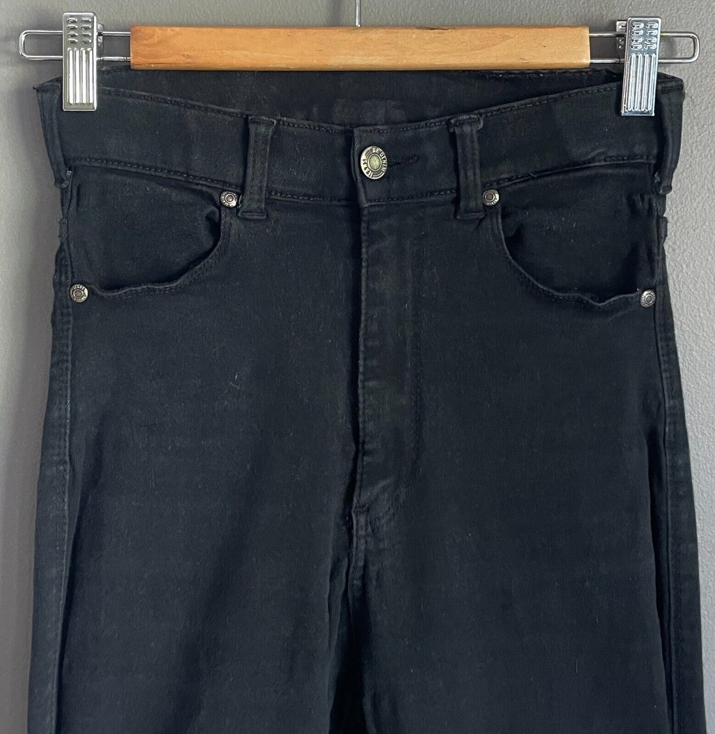 DR DENIM Black "Moxy" Skinny Denim Jeans Size S 8 - 9 High Rise Ripped Knees