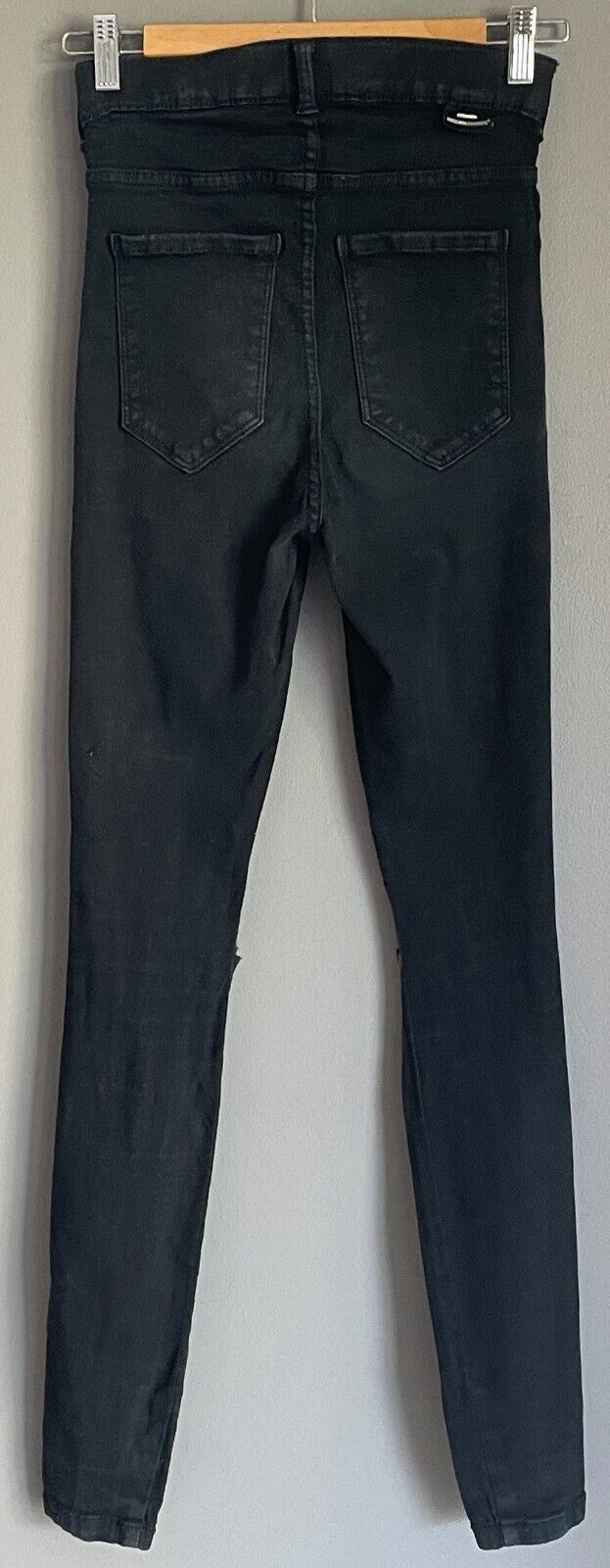 DR DENIM Black "Moxy" Skinny Denim Jeans Size S 8 - 9 High Rise Ripped Knees