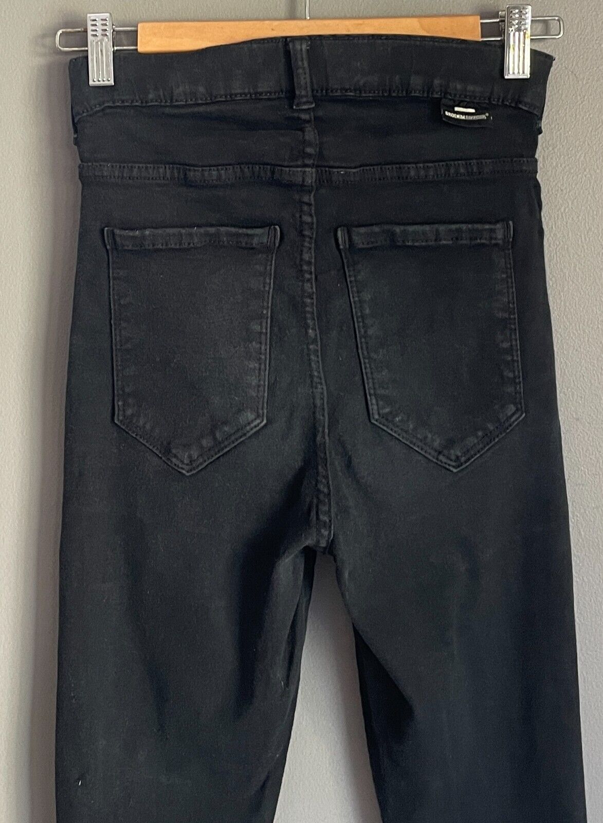 DR DENIM Black "Moxy" Skinny Denim Jeans Size S 8 - 9 High Rise Ripped Knees
