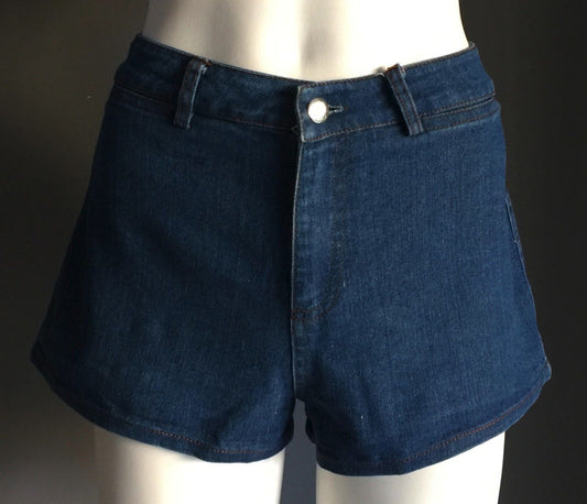 LITTLE LIES Dark Blue Denim Shorts Size 8 Retro Hi Waist Back Pockets Jeans