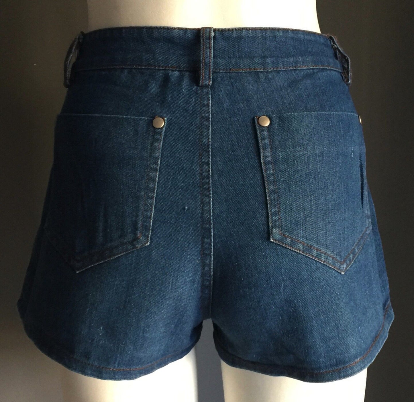 LITTLE LIES Dark Blue Denim Shorts Size 8 Retro Hi Waist Back Pockets Jeans