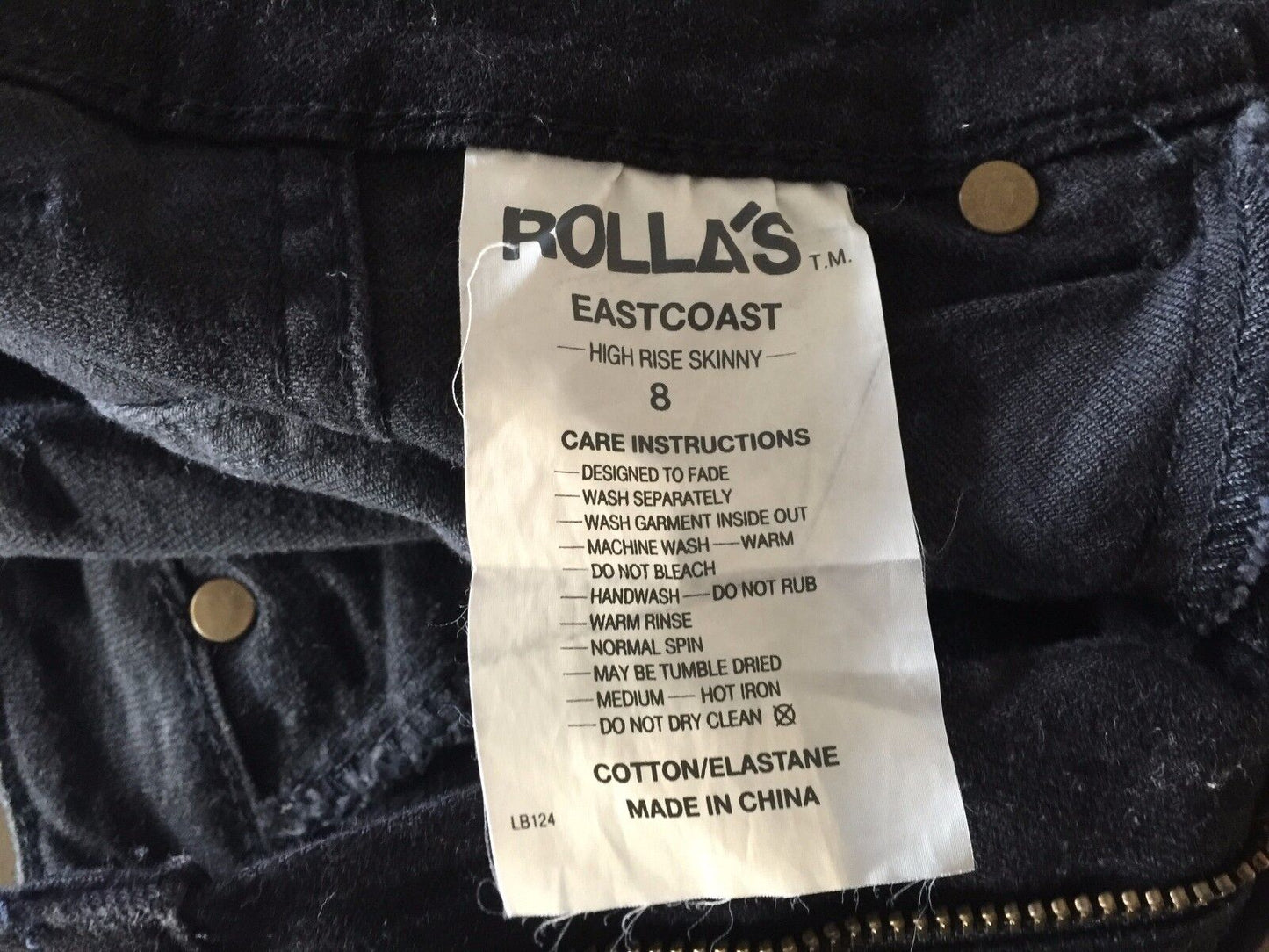 ROLLA'S "Eastcoast" Denim Jeans High Rise Skinny Leg Black Size 8 ROLLAS