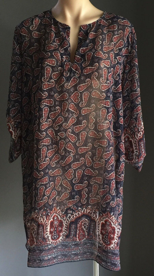 WENDY McLEAN Kaftan Tunic Colourful Paisley Print Plus Size XL 16 18 NEW