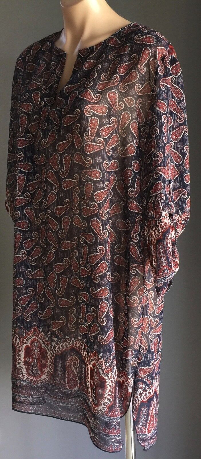 WENDY McLEAN Kaftan Tunic Colourful Paisley Print Plus Size XL 16 18 NEW