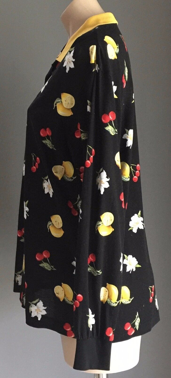 D JET Polo Shirt Black Fruit & Floral Print Plus Size AU 16 18