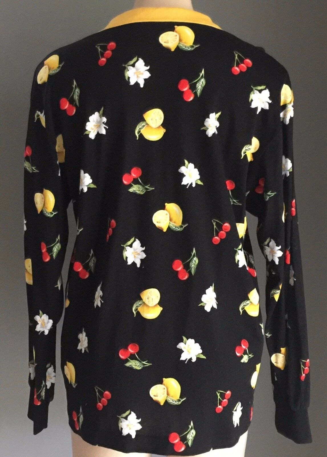 D JET Polo Shirt Black Fruit & Floral Print Plus Size AU 16 18