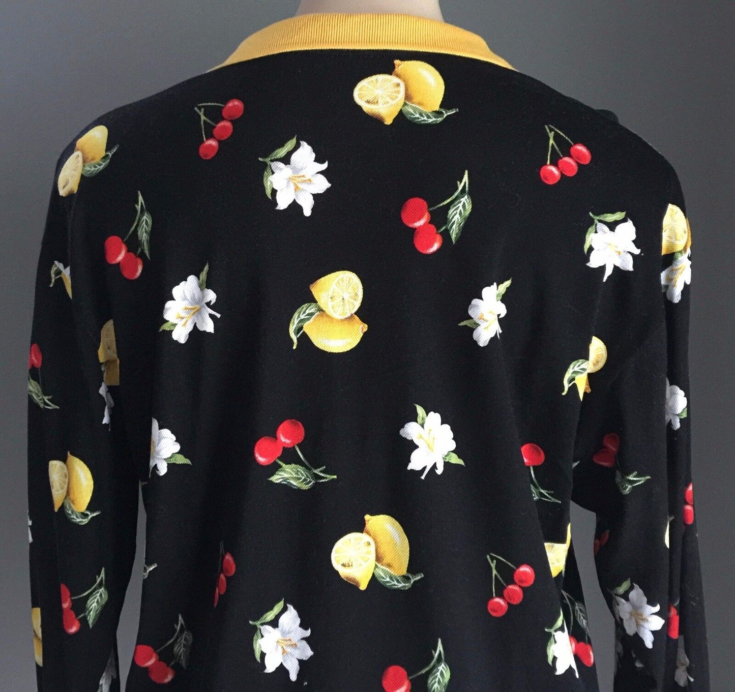 D JET Polo Shirt Black Fruit & Floral Print Plus Size AU 16 18