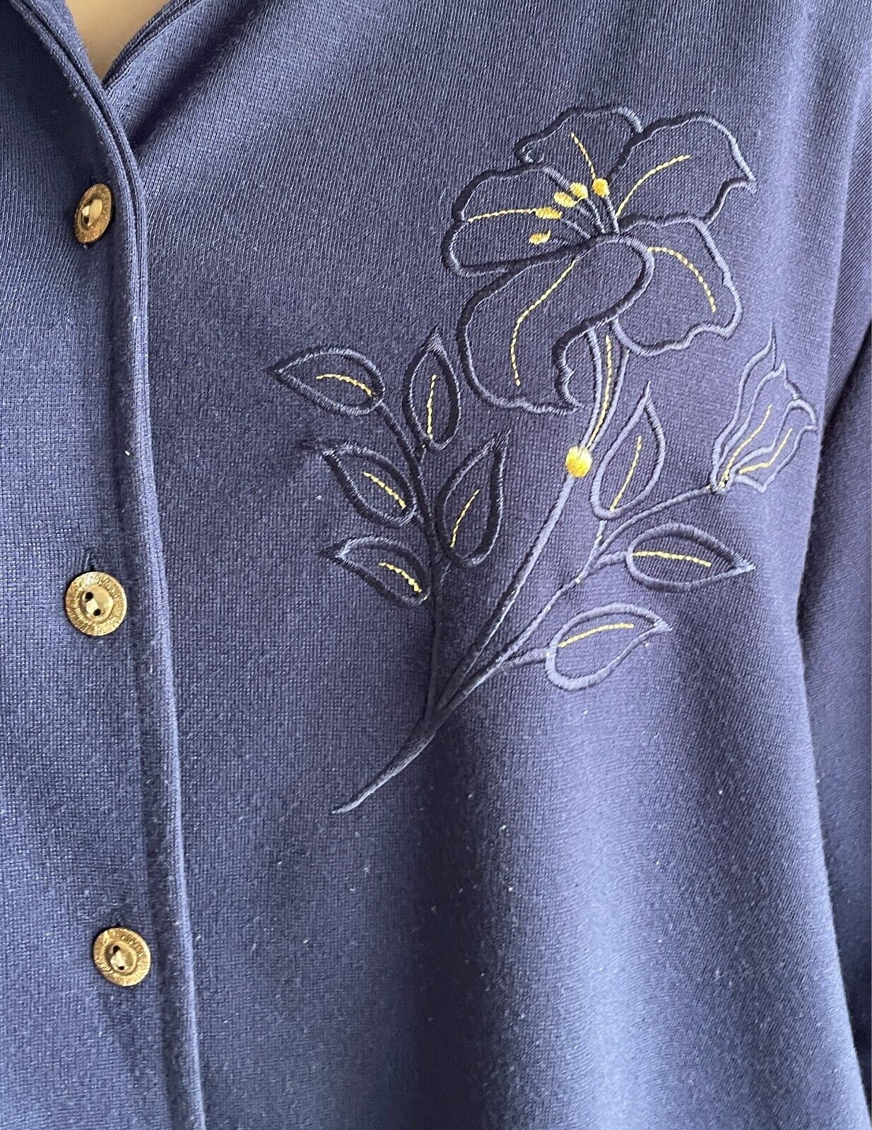 COMPLIMENTS Jacket Navy Lightweight Buttons Size 18 Embroidered Flowers Vintage