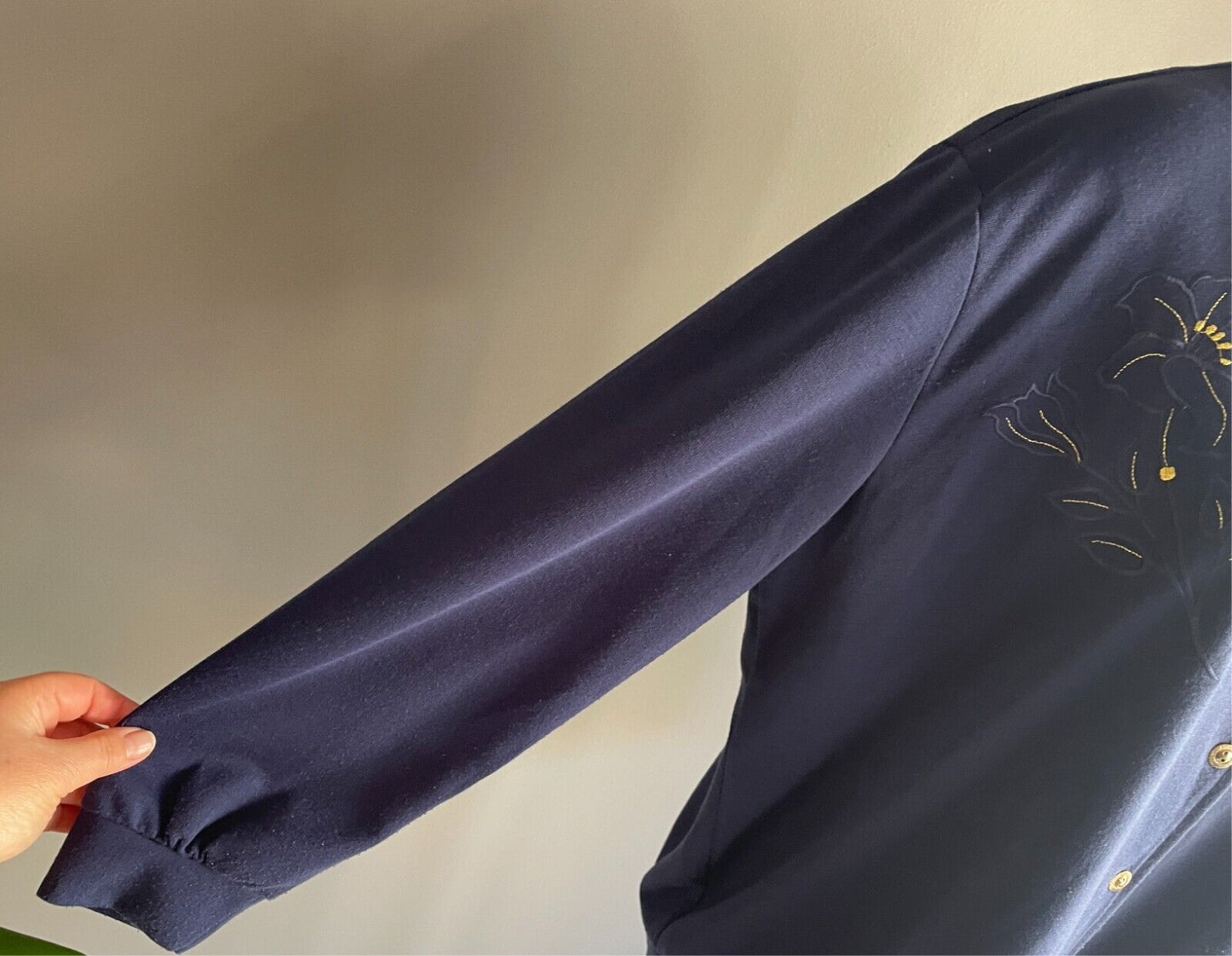 COMPLIMENTS Jacket Navy Lightweight Buttons Size 18 Embroidered Flowers Vintage