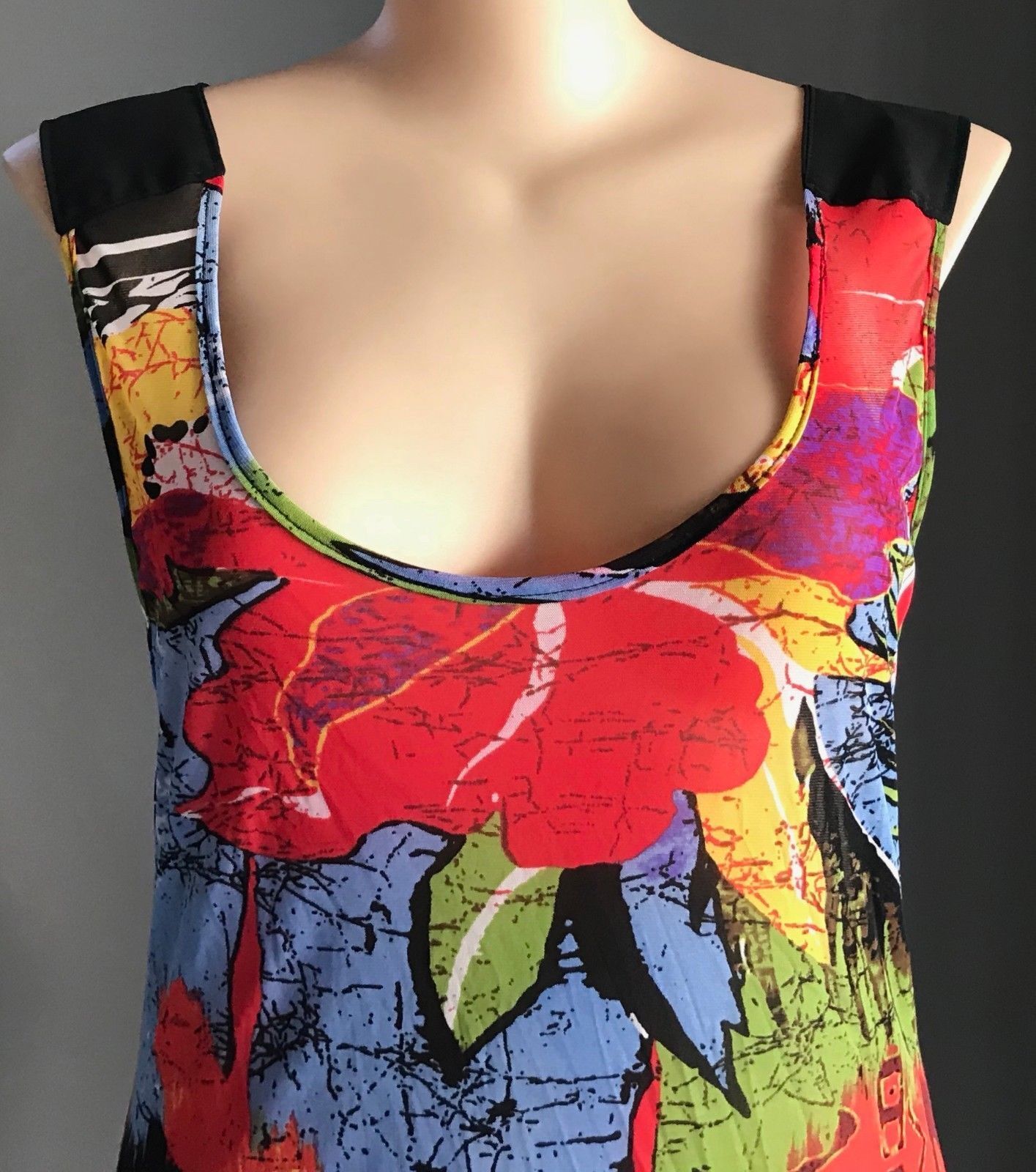 U FIRST Top MultiColoured & Print Ruffle Hem Mesh Net Dress Tunic Size 18