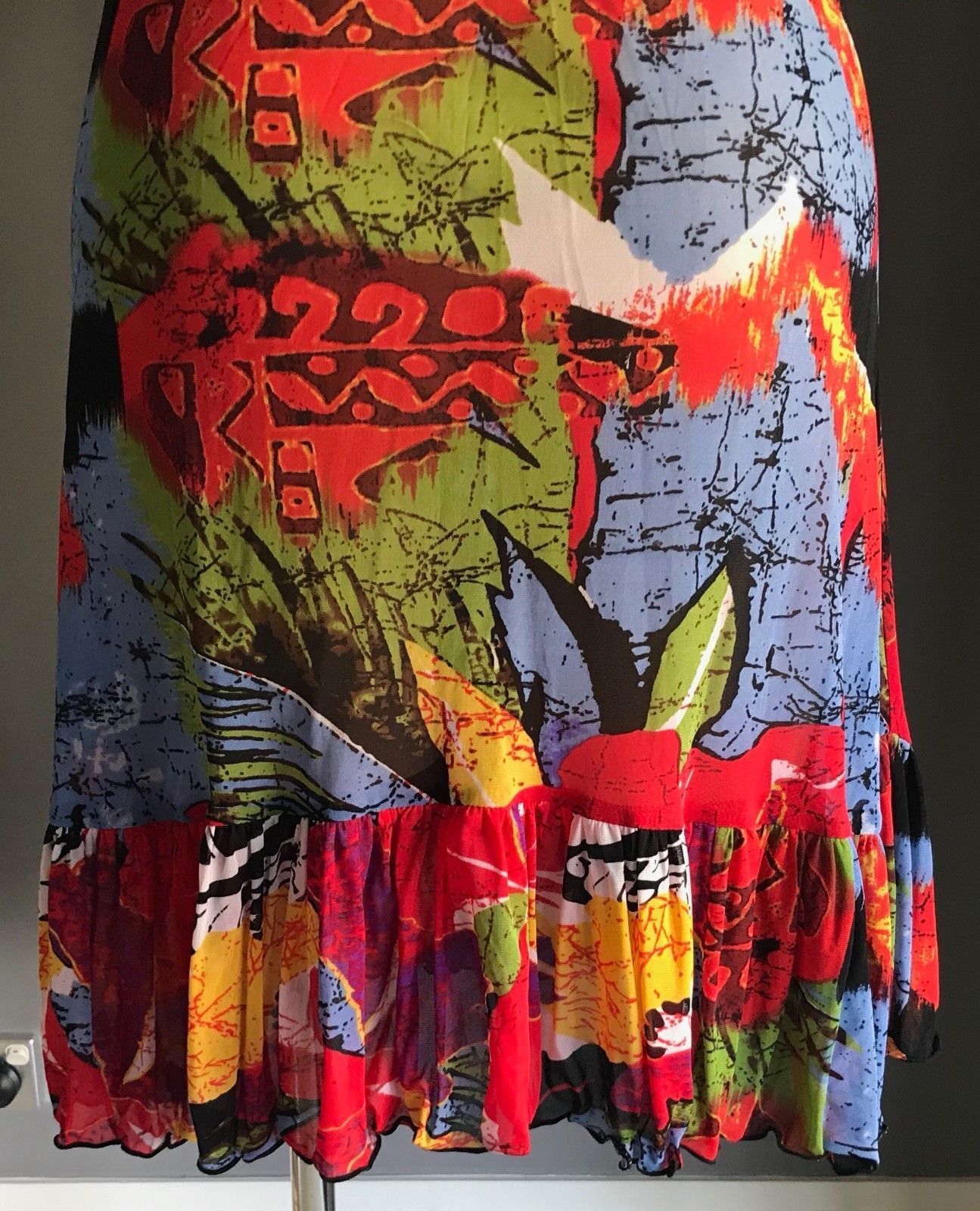U FIRST Top MultiColoured & Print Ruffle Hem Mesh Net Dress Tunic Size 18