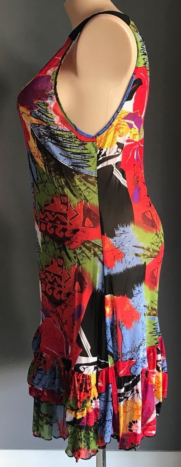 U FIRST Top MultiColoured & Print Ruffle Hem Mesh Net Dress Tunic Size 18
