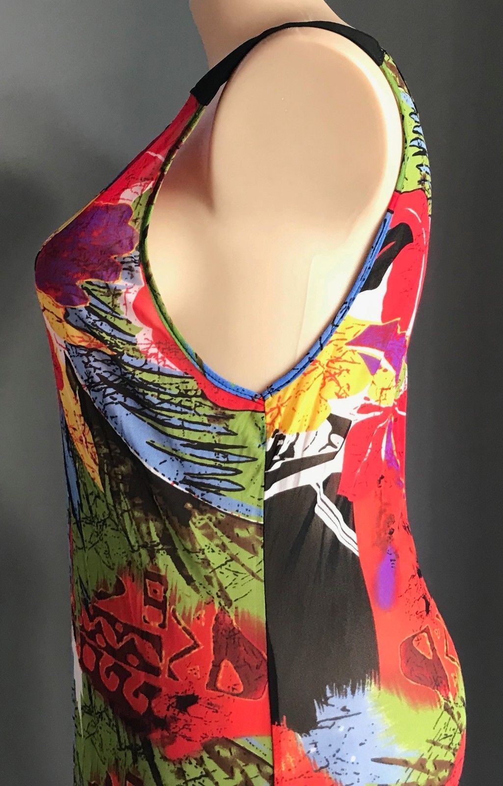 U FIRST Top MultiColoured & Print Ruffle Hem Mesh Net Dress Tunic Size 18