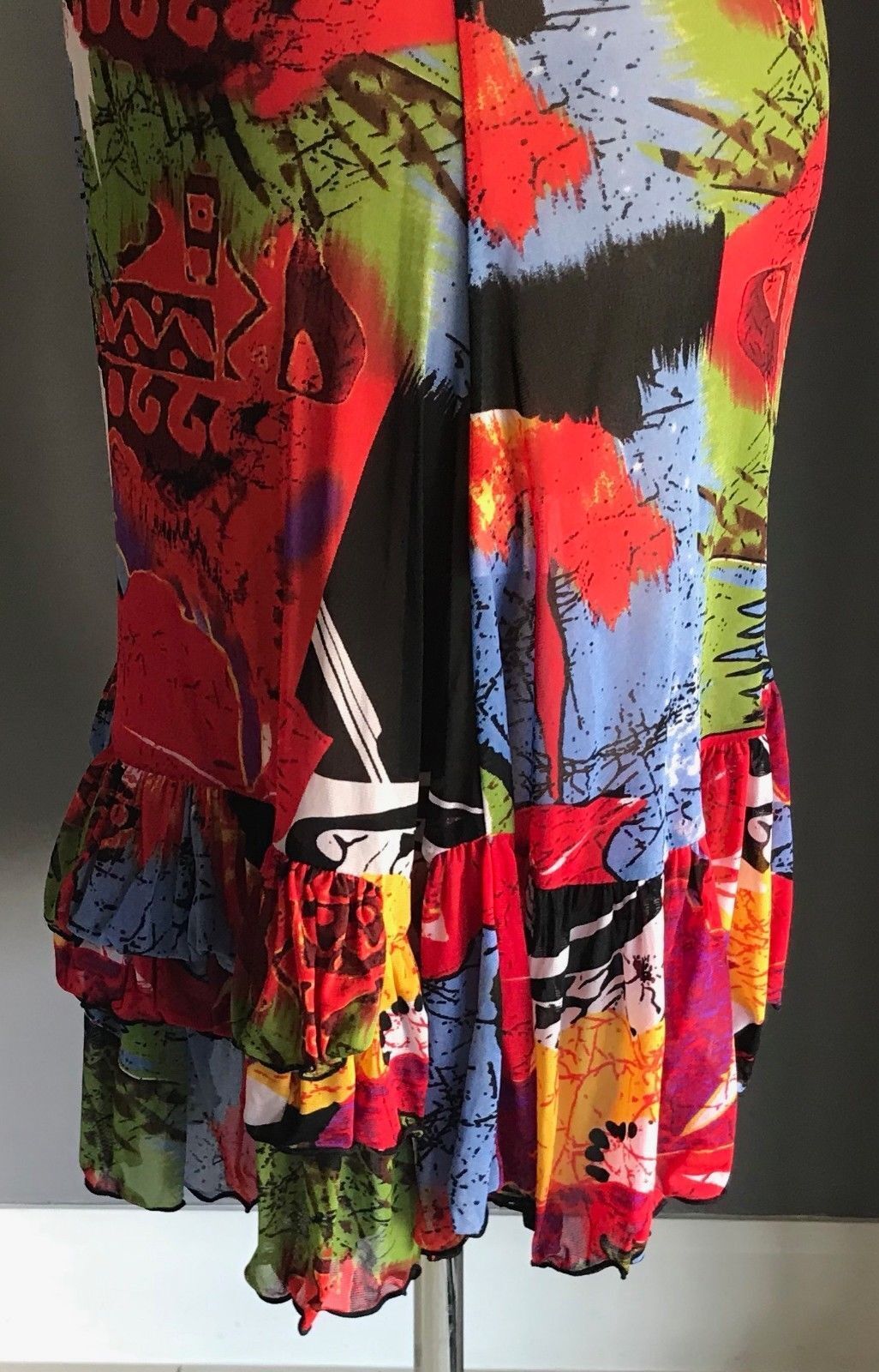 U FIRST Top MultiColoured & Print Ruffle Hem Mesh Net Dress Tunic Size 18