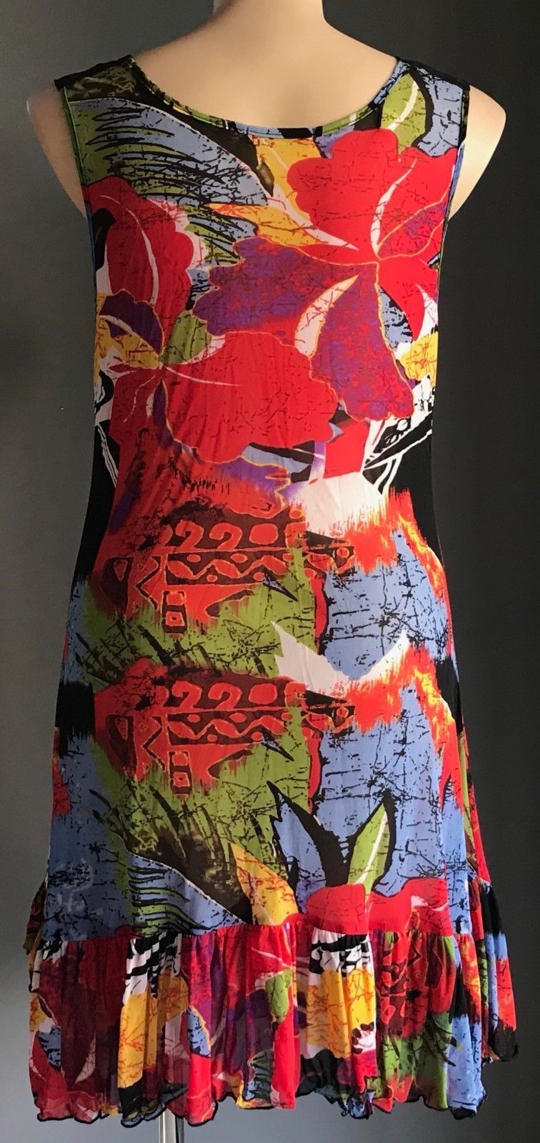 U FIRST Top MultiColoured & Print Ruffle Hem Mesh Net Dress Tunic Size 18