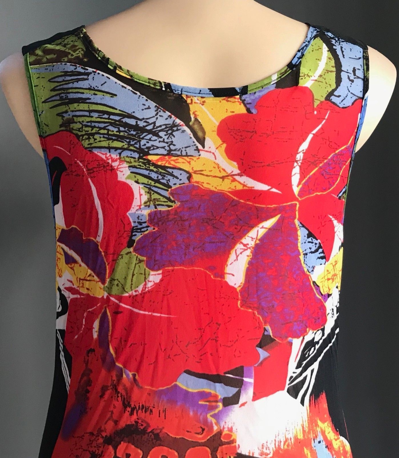U FIRST Top MultiColoured & Print Ruffle Hem Mesh Net Dress Tunic Size 18