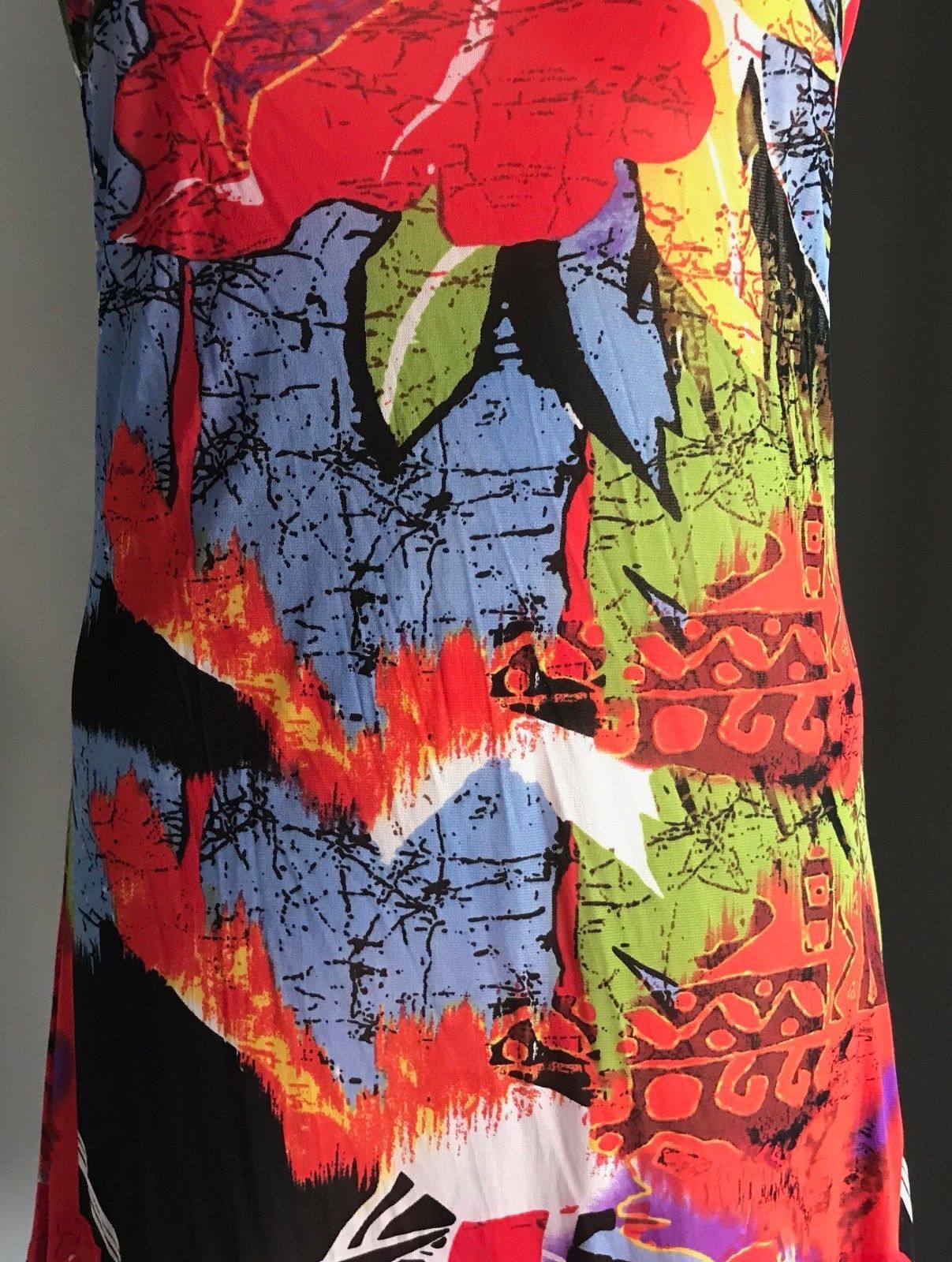U FIRST Top MultiColoured & Print Ruffle Hem Mesh Net Dress Tunic Size 18