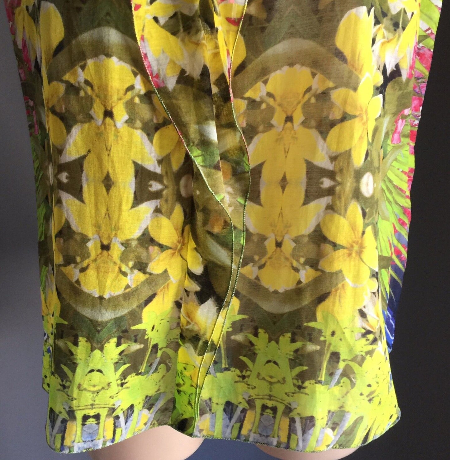 ELIE TAHARI Selena Top Bright Colour Floral Tropical Sleeveless Size XL 16 18