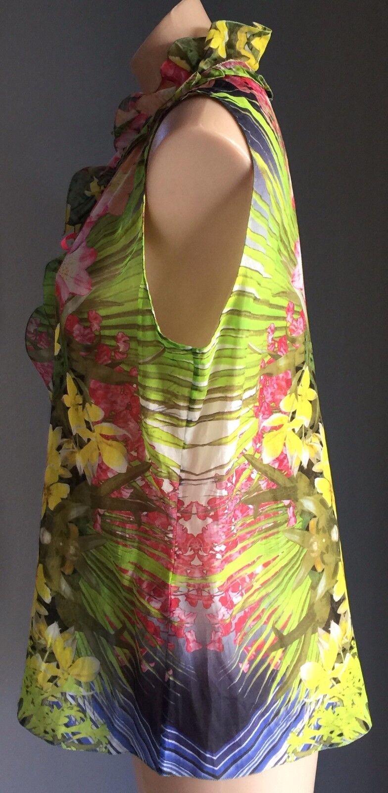 ELIE TAHARI Selena Top Bright Colour Floral Tropical Sleeveless Size XL 16 18