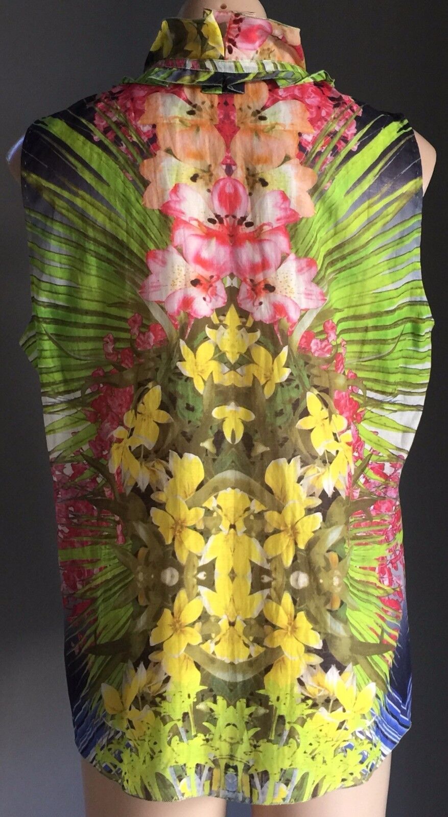 ELIE TAHARI Selena Top Bright Colour Floral Tropical Sleeveless Size XL 16 18