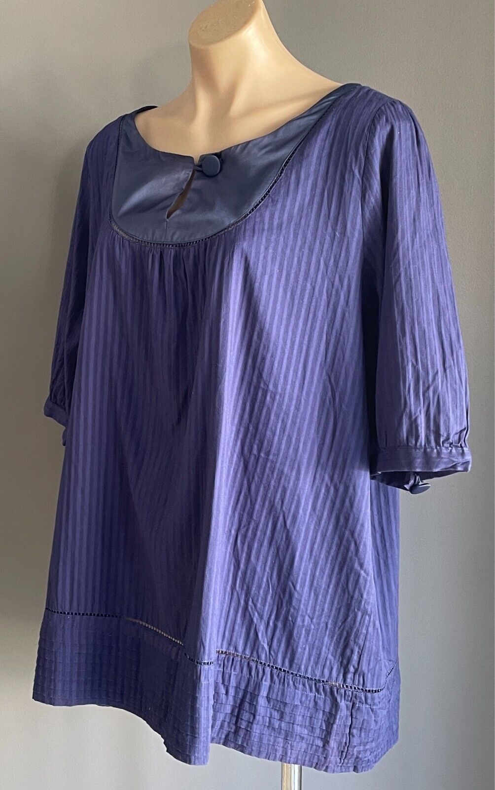 RIVERS Peasant Top Purple Blouse Size 18 Self Stripe Fabric 3/4 Sleeves Lined