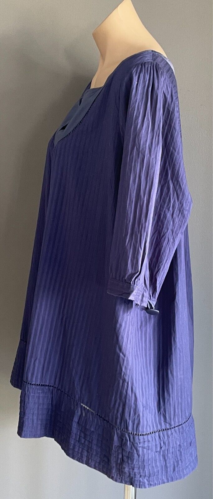 RIVERS Peasant Top Purple Blouse Size 18 Self Stripe Fabric 3/4 Sleeves Lined