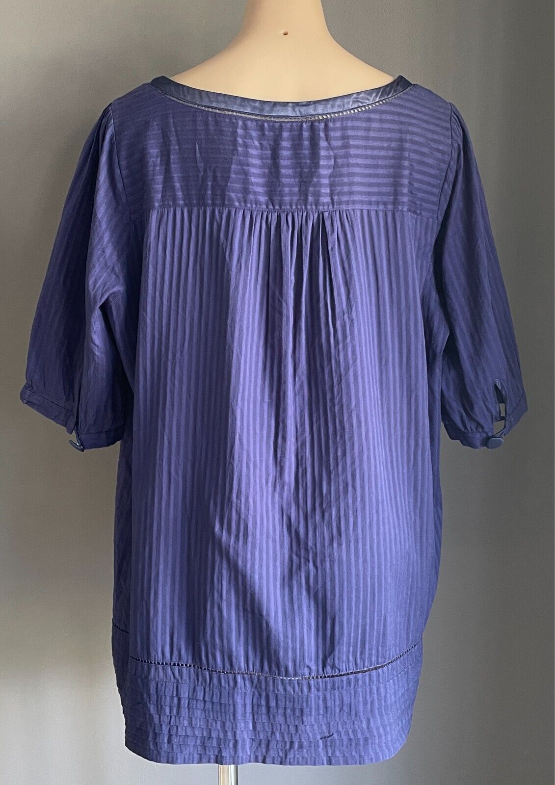 RIVERS Peasant Top Purple Blouse Size 18 Self Stripe Fabric 3/4 Sleeves Lined