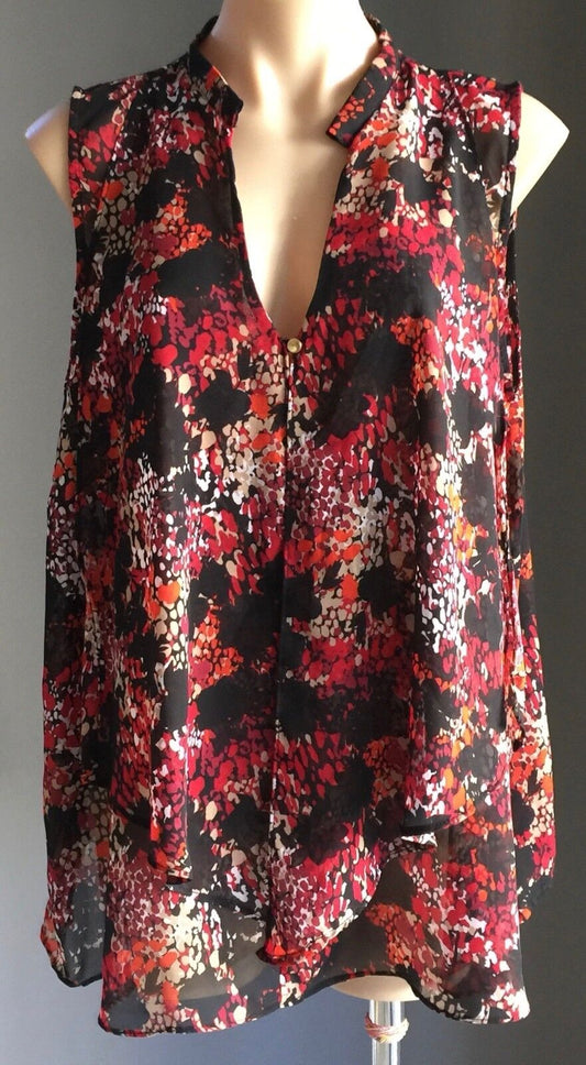 LILLY & LOU Multi Colour Print Sleeveless Overlay Blouse Ladies Plus Size 18 NEW