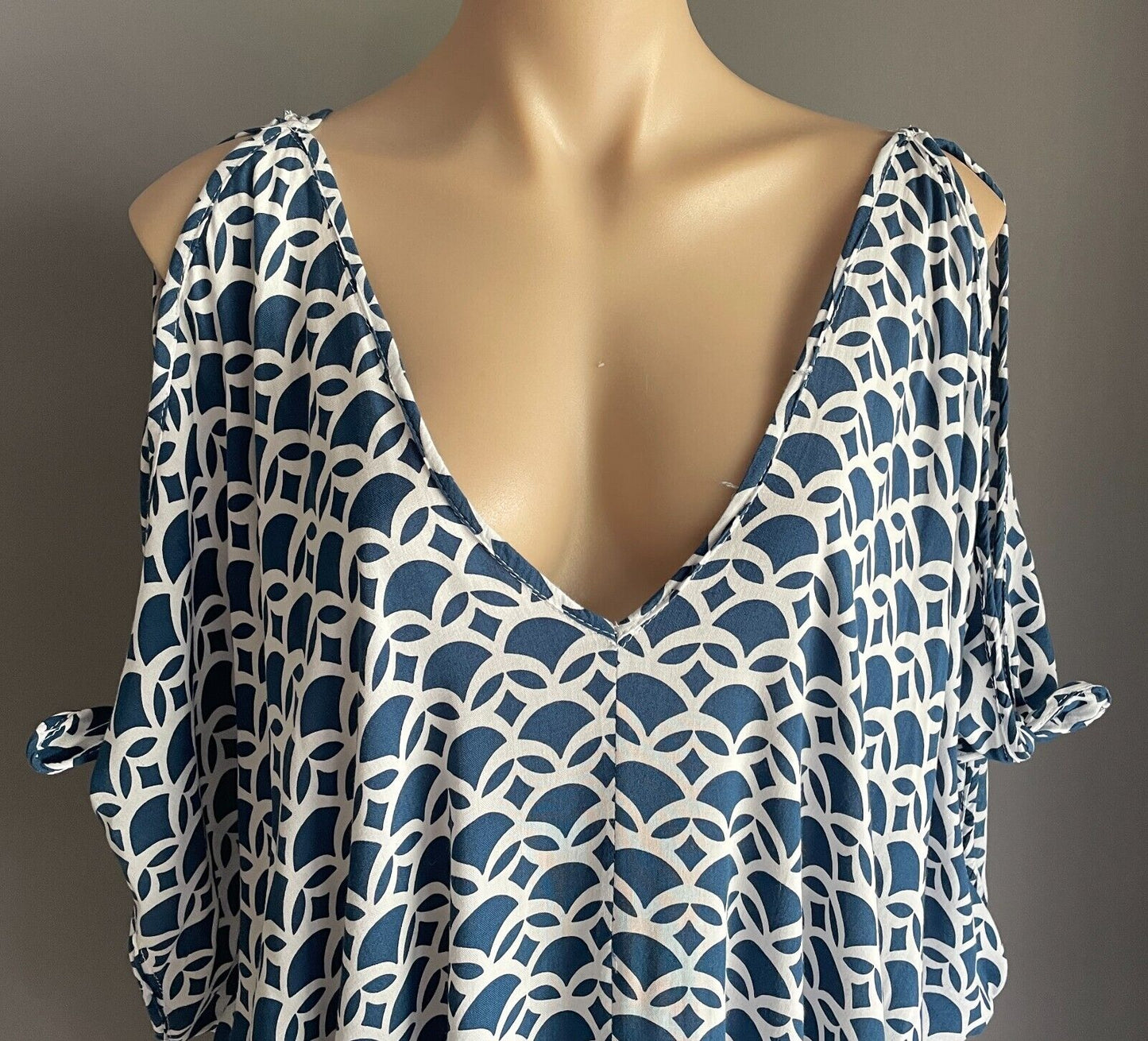AQUAMARINE Blue & White Print Kaftan Dress Size 10 - 18 Short Tie Sleeves