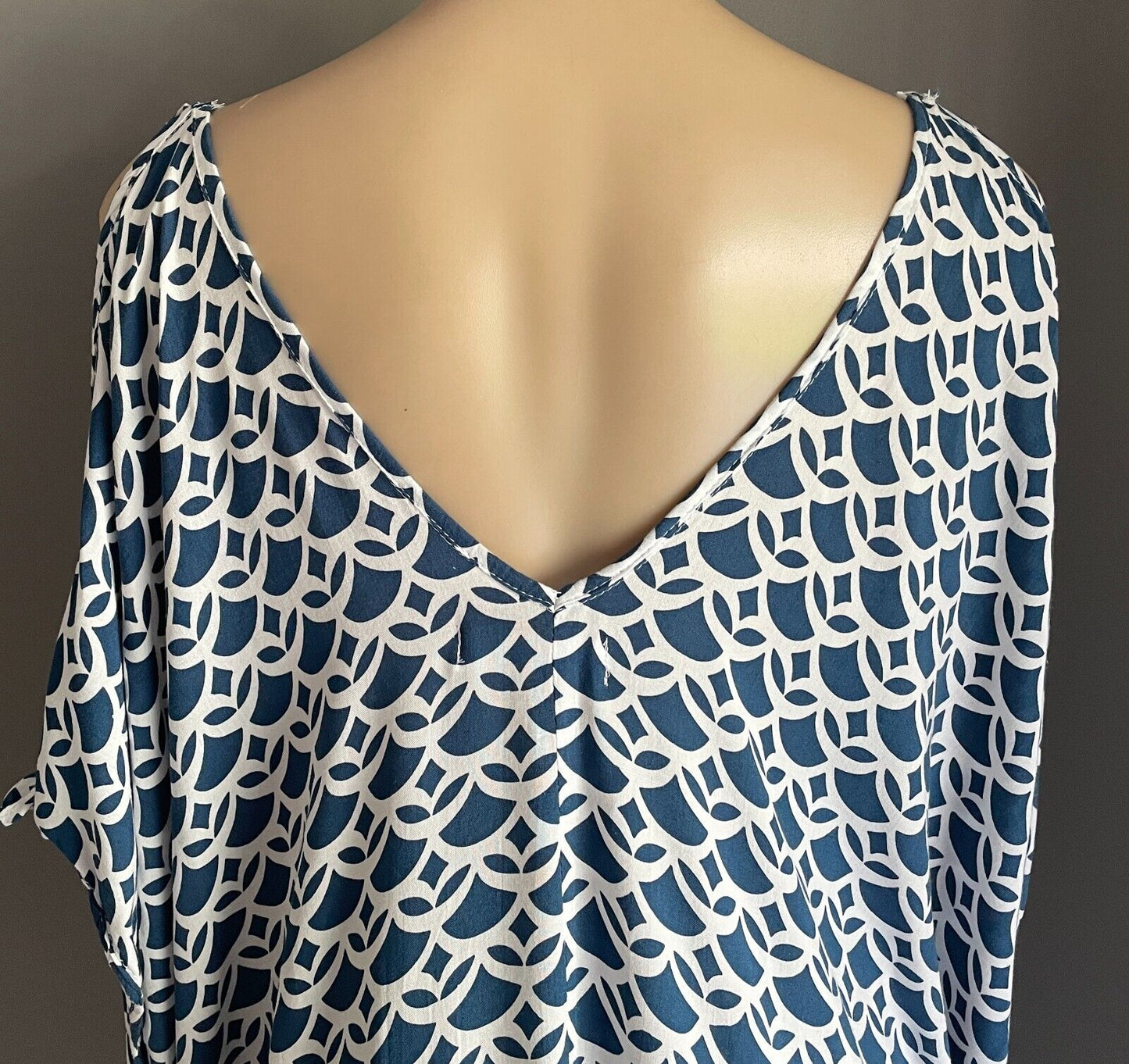 AQUAMARINE Blue & White Print Kaftan Dress Size 10 - 18 Short Tie Sleeves