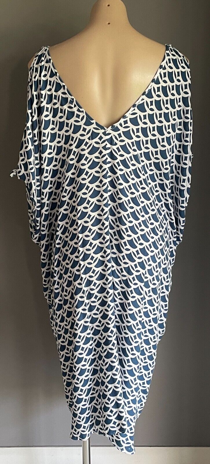 AQUAMARINE Blue & White Print Kaftan Dress Size 10 - 18 Short Tie Sleeves
