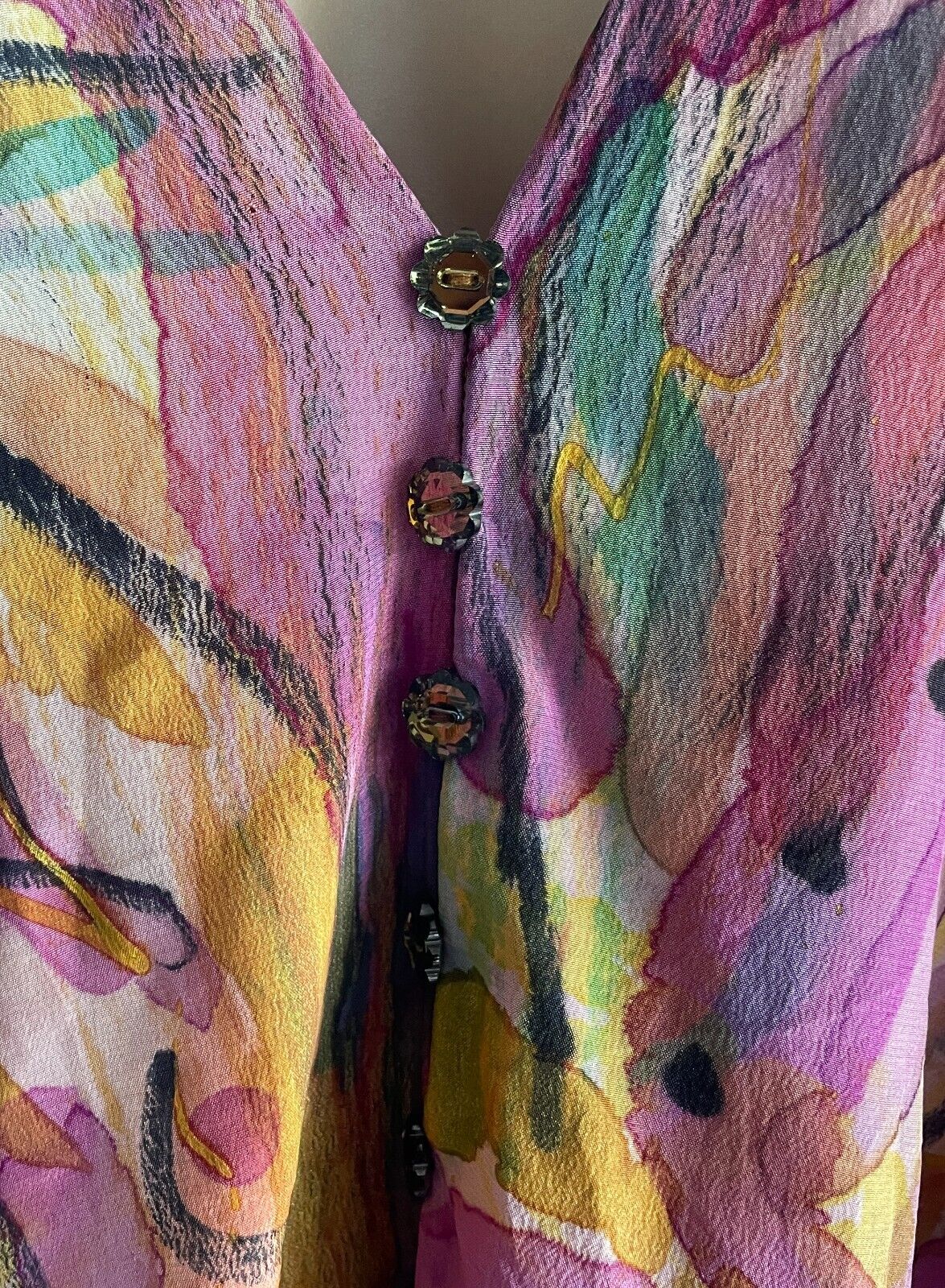 EVOLVE LOVE by ARROZZ Bronze Silk Top Dolman Sleeve Chest Overlay Sz 18 HiLo Hem